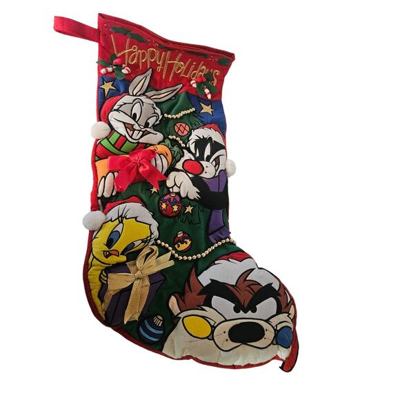 Warner Bros Store Looney Toons Huge Christmas Stocking 2000 Taz Tweety Plush Y2K - Picture 2 of 16